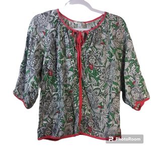 Boden  Green Paisley Peasant Top Blouse Size 8